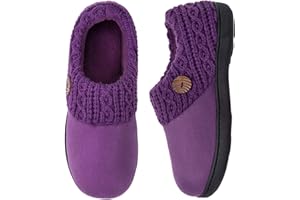 EverFoams Women's Microsuede Slippers Warm Comfy Memory Foam Indoor House Shoes with Knit Collar