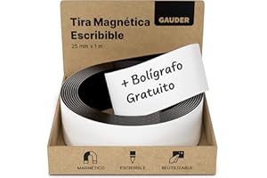 GAUDER Tiras Magnéticas Escribibles | Tiras Magnéticas para escribir | Tiras Magnéticas Escribibles Blanco (25 mm x 1 m)