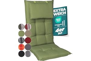 gardisun Gartenstuhlauflagen Hochlehner mit Kopfteil I Extra Dicke Sitzauflagen I Made in Europe I Ideale Polsterauflagen für Hochlehner I Auflagen mit extra hoher Lichtechtheit I 4er Set I Grün