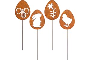 JYUECIAN Oeufs de Pâques Rouillé Décoration de Jardin, Patine Rouille Naturelle, Jardin Décoration Fleur Rétro pour Jardin Terrasse Balcon