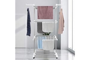 Innotic Clothes Drying Rack 4-Tier Foldable Standing Washing Airer Large Space Movable Laundry Hanger Dryer for Home Garden Storage Indoor (White-Grey)