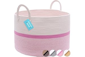 OrganiHaus Paniers Rangement Tissés - Grand Panier Jouets - Panier Rangement Bébés Cordes Coton avec Poignées -Panier Rangement Salle de Bain - Panier de Rangement Couvertures. Rose/Rayé