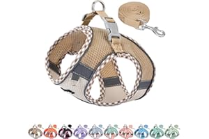 AIITLE Hundegeschirr und Leine Set, Schritt in einstellbaren Hundegeschirr mit gepolsterter Weste für alle Wetter, reflektierende Haustiergeschirr, einfach auf kleine Hunde setzen Braun-Beige S