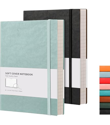RETTACY - Cuaderno Con Rayas Universitarias De 2 Unidades – Cuadernos De Piel Con Rayas Universitarias Con 376 Páginas Numeradas, Tapa Dura, 8 Hojas Perforadas, Lazo Para Bolígrafo, Papel Grueso De