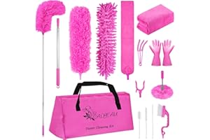 CALBEAU 15PCS Microfiber Feather Duster Set Bendable & Washable with 100-inch Extension Pole Dusters for Cleaning High Ceiling Fan, Blinds, Cars, Furniture, Cleaning Tools Kit for Women
