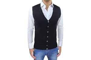 Evoga Gilet Smanicato Uomo Slim Fit Casual Elegante Corpetto Maglia Cardigan Bottoni