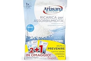 Ariasana Ricarica in Sali Assorbiumidità Fragranza Inodore Formato Convenienza di 2 Buste da 450 Grammi + 1 Busta da 450 Grammi in Omaggio Assorbono Efficacemente l'Eccesso di Umidità