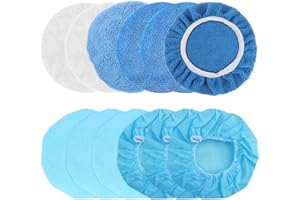 guobinZH 12 Pièces Tampons de Polissage pour Voiture Bonnets de Polissage en Microfibre pour Voiture Machine à Polir pour Voiture 230-250mm Lustrage et Cirage-Blanc et Bleu