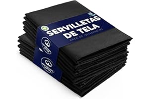LivinEase Servilletas de Tela de Algodón - Paquete de 12 Servilletas de Mesa Negro - Servilletas de Tela Grandes Reutilizables 100% Algodón 46 x 46 cm para Mesa de Navidad (Negro)