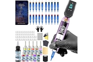 POSEIDON Wireless Rotary Tattoo Machine Kit with 20 Tattoo Cartridge Needles & Ink Set | Professional Portable Tattoo Gun for Beginners | Complete Starter Supplies (TK039)
