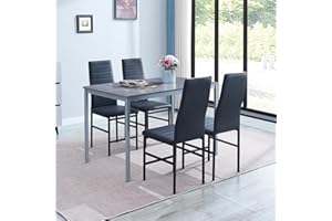 Paonne 5-Pieces Dining Table with Chairs, MDF Dining Table and Chairs Set for 4, Faux Marble Kitchen Table & Chairs, Rectangular Dining Room Set for 4 for Home Kitchen/Dinette/Restaurant