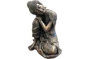 HH HOME HUT Sitting Buddha Garden Ornament Outdoor Statue Indoor Home Decor Bronzed Effect Figurine Table top Thai Meditating Décor Zen Weather Resistant 25cm Tall