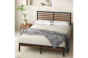 Zinus Kai Łóżko 160 x 200 cm – wysokość 23 cm, łóżko king-size – metalowa rama łóżka bambusowego (brązowo-czarna)