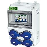 RSE Schuko Construction Power Distributor Wall Partition Complete Wired 230 V with Counter for Selection IP65, 4 x 230 V with