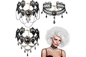 HERDEAR 3 Pieces Lace Choker Necklace Set Women's Black Lace Chain Vintage Choker Lolita Costume Accessories for Halloween Party