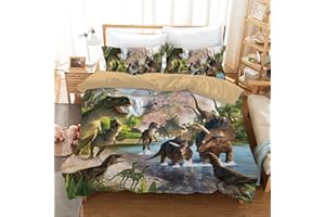 HZVRTN Juego de Funda de edredón Infantil de Dinosaurio, Moderno 3D, diseño de Dinosaurios con Estampado de Dinosaurios para niños y niños, de Microfibra con Funda de Almohada (200 x 200 cm), Color Verde