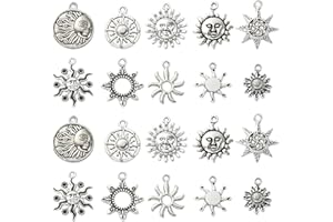 UR URLIFEHALL Tibetan Silver Charms Retro Religion Cross Sun Moon Star Heart Key Charms for Jewellery Making DIY Crafts Gift Decor