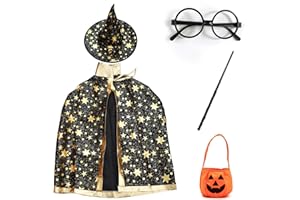 Abnaok Kinder Halloween Kostüme, Zauberer Kostüm Kinder Umhang mit Hut, Zauberer Mantel Kinder Kostüm Cosplay Kostüm Jungen/Mädchen