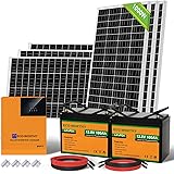 ECO-WORTHY 4 KWh Sistema Solare 1000W 24V con Inverter da 3000W e 2 Batterie al Litio da 100Ah Collegabili alla Rete per Camp