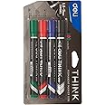 Deli 1.5-5 Mm Think Chisel Tip Permanent Marker Set 4-Pieces, Black/Blue/Red/Green, Multicolor