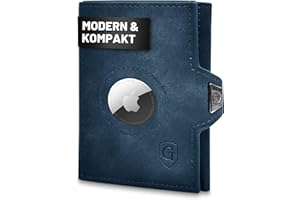 GENTO DESIGN GERMANY GenTo AirTag Slim Wallet z kieszenią na monety i ochroną RFID NFC, cienkie wąskie etui na karty, etui na karty kredytowe, dla mężczyzn i kobiet, w zestawie pudełko na prezent, granatowy matowy,