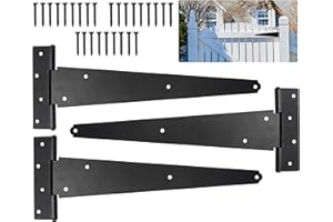 Gate Hinges Heavy Duty - Black Tee Hinges for Wooden Door Gate - Door Hinges Easy to Install Black Japanned & Mild Steel Construction - 12" 300mm with Counter Sunk Design- Pack of 3, Neighbours Lane