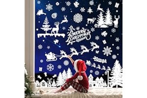 QZOSZ Vetrofanie Natalizie Finestre Riutilizzabili, 9 Adesivi Natalizi per Finestre Addobbi Natalizi per la Casa Sticker Natalizi Finestre, Bianche Decorazioni Vetrofanie Natale per Vetrine Negozio Grandi
