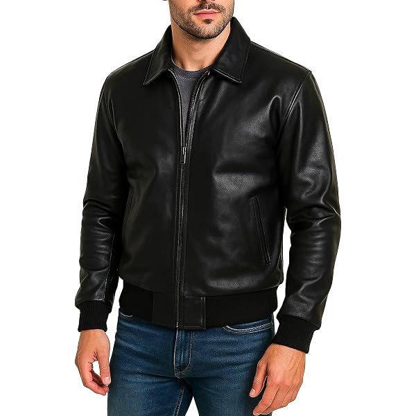 LLD Men's 90's Bomber Leather Jacket Black Classic Street Inspired