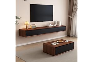 LVRUIEDS Mueble de TV flotante – Consola multimedia montada en la pared con 2 puertas abatibles y 2 cajones, armario de TV para centro de entretenimiento, estante de video para habitación del hogar