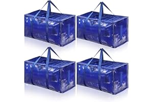 OUXAYAPL Set da 4 Borse Trasloco 90L Impermeabili con Cerniera e Maniglie Rinforzate, Borse di Stoccaggio Pieghevoli per Vestiti, Trapunte e Viaggi, Alternative a Scatole di Cartone (Blu, 4 Pezzi)