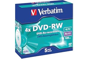 Verbatim 43285 DVD-RW 4.7GB 4x 5 pack, Individually cased