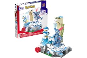 MEGA BRANDS MEGA Pokémon Action Figure Building Toys, Piplup and Sneasel's Snow Day with 171 Pieces and Motion, 2 Poseable Characters, for Kids, HKT20