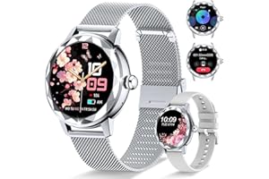 Homailida Smartwatch Damen mit Anruf-Funktion, 123 Sportmodi, IP68 wasserdicht Fitnessuhr Einblick in den Schlafzustand Menstruationszyklus-Funktione, Unterstützung des Deutschen, Silber Smart Watch