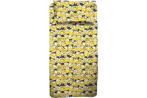 hermet Minions - Juego de sábanas para Cama Individual de una Plaza, sábana encimera, sábana Bajera con Esquinas, Funda de Almohada, 100% algodón, Producto Oficial