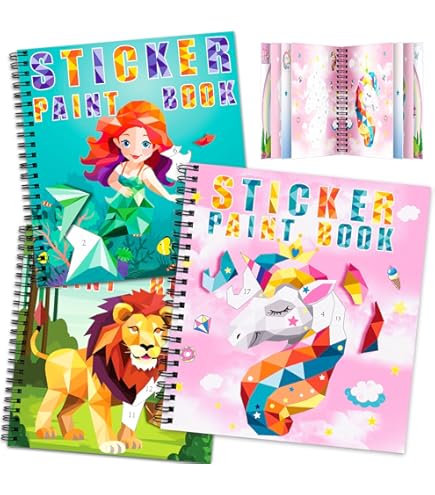 4 Libri Adesivi Riutilizzabili Per Bambini - Fattoria, Unicorno, Animali Marini E Mondo Animale