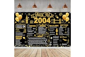 LECONCES 21st Birthday Decorations Black Gold, Back in 2004 Poster UK Happy 21st Birthday Decorations, Large Back in 2004 Backdrop Banner, 21 Years Anniversary Home Decor for Girls Boys
