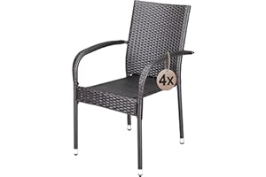 Casaria® Lot de 4 chaises de Jardin Brunes empilables polyrotin accoudoirs arrondis Fauteuil extérieur terrasse Balcon