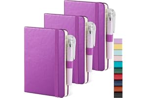 ‎NIRMIRO NIRMIRO Taschen-Tagebuch, kleiner Mini-Notizblock mit Stiften für die Arbeit, Hardcover, A6-Notizbuch, 9,4 x 14,5 cm, College, liniert mit 100 g/m² hochwertigem, liniertem Papier, Perlglanz-Violett, 3