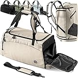 Borsone Palestra Training + Funzione Zaino, Scomparto per Scarpe e Bagnato | 40/60L Borsa Sportiva Viaggio Nuoto Fitness Spor