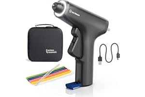 Wiha Zai Haus, set di pistola per colla a caldo, con bastoncini, 7 mm, con custodia, pistola per colla professionale senza fili, per fai da te e fai da te, con luce LED, durata di riscaldamento 10-15