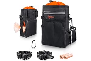 LANKTOO Pochette pour Chien - Lantoo Sac de friandises pour Chien avec Distributeur de Sacs à Main Sac de Rangement pour Chien et Sac de Rangement pour Chien, collations - avec bandoulière, Ceinture et