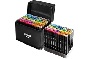 HAKIMI 60 Permanent Marker Pens - Dual Tip Art Pens for Drawing, Sketching, Coloring - Anime, Manga, Colouring Books - Includes Black Bag, Tray - Felt Tip Pens, Colouring Pens, Posca Pens for Artists