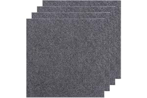 CYEER Carpet Tiles Set of 30, 30 x 30cm Anti-Slip Grey Carpet Tiles Self Adhesive, Easy to Peel and Stick Non-Slip Floor Tiles Covering for Office Living Room Bedroom