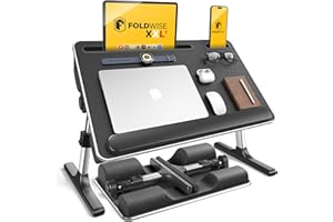 FoldWise 2-in-1 Bed Table & Lap Desk - Soft Cushions, Adjustable Height & Angle, Foldable with Wrist Rest, Tablet Holder, Edge Stopper & Laptop Table Non-Slip Leather, Ideal for Bed Desk, Sofa & Chair