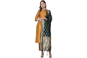 VredeVogel Damen Kurta aus Baumwoll-Seidenmischung mit Hose und Banarasi Silk Dupatta