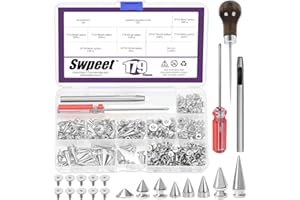 Swpeet 179 set 8 tailles argent pointes coniques avec bouchon à gratter tournevis poinçonnage combo Kit, punk Spikes et Spikes Metal Tree Spikes bullet Spikes Spikes vis punk costume Craft DIY