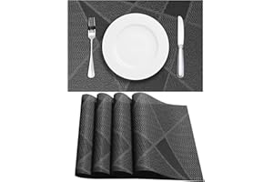 LAPONO Manteles Individuales Juego de 4 Salvamanteles Mantelitos PVC Lavables Mantel Tapetes Individual Mesa Salvamantel Antideslizantes Resistentes al Calor para Cocina Comedor, 45 x 35 cm Negro