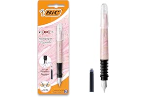 BIC Xpen Stylo-Plume Rechargeable Encre Bleue - Décor Rose, Blister de 1 + 1 petite Cartouche d'Encre Bleue