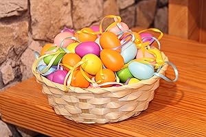 Kamaca, 48 uova di Pasqua colorate in plastica con nastrino da appendere, in plastica, per interni ed esterni, grande decorazione pasquale, Plastica, Multicolore, 72 Stück pastell 4cm