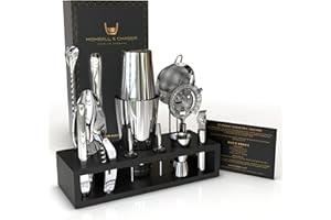 Highball & Chaser Barkeeper-Kit Cocktail-Shaker-Set mit schwarzem Ständer und Getränkemix-Set Martini-Bar-Set mit Mixology-Barwerkzeug-Set Bestes Barzubehör und Barzubehör (Silber) 2 oz